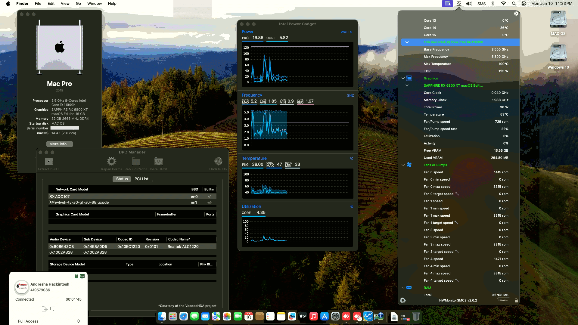 Success Hackintosh macOS Sonoma 14.4.1 Build 23E224 in Gigabyte Z590 Aorus Master + Intel Core i9 11900K + Sapphire RX 6800 XT